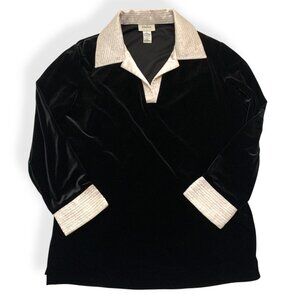 VTG Neiman Marcus Black White Lounge Suit Black Velvet White Satin Collar & Cuff